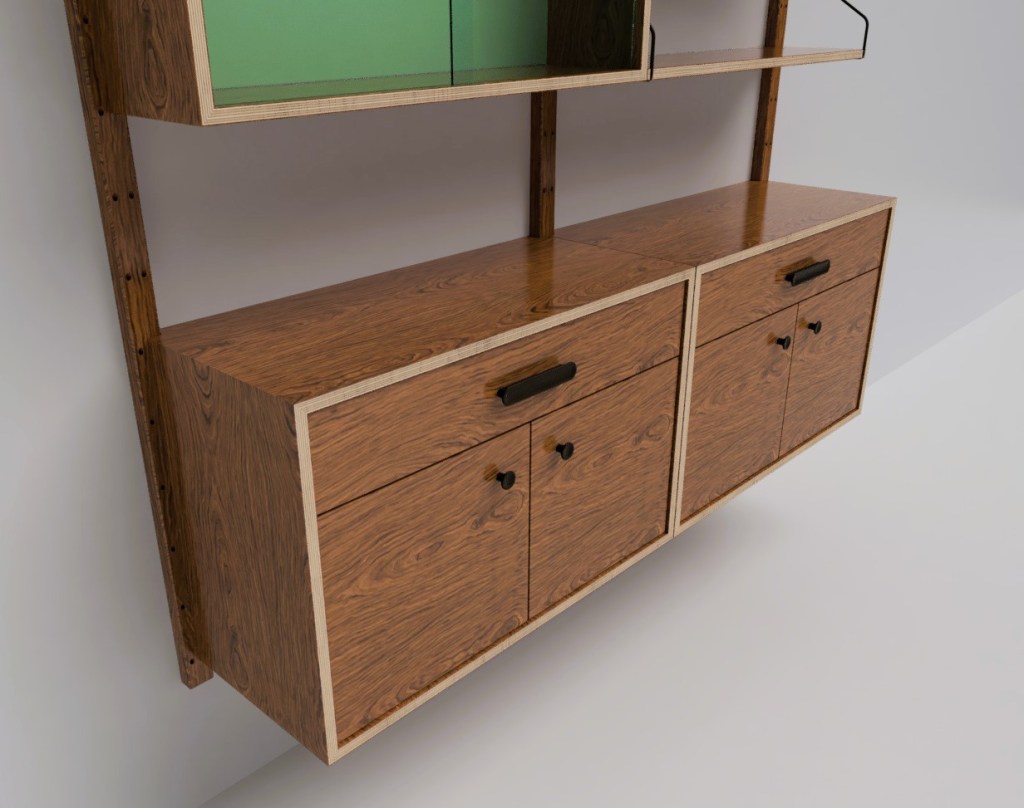 Isometric view of cabinet, on 3d model. A phot realistic render of 3D model.